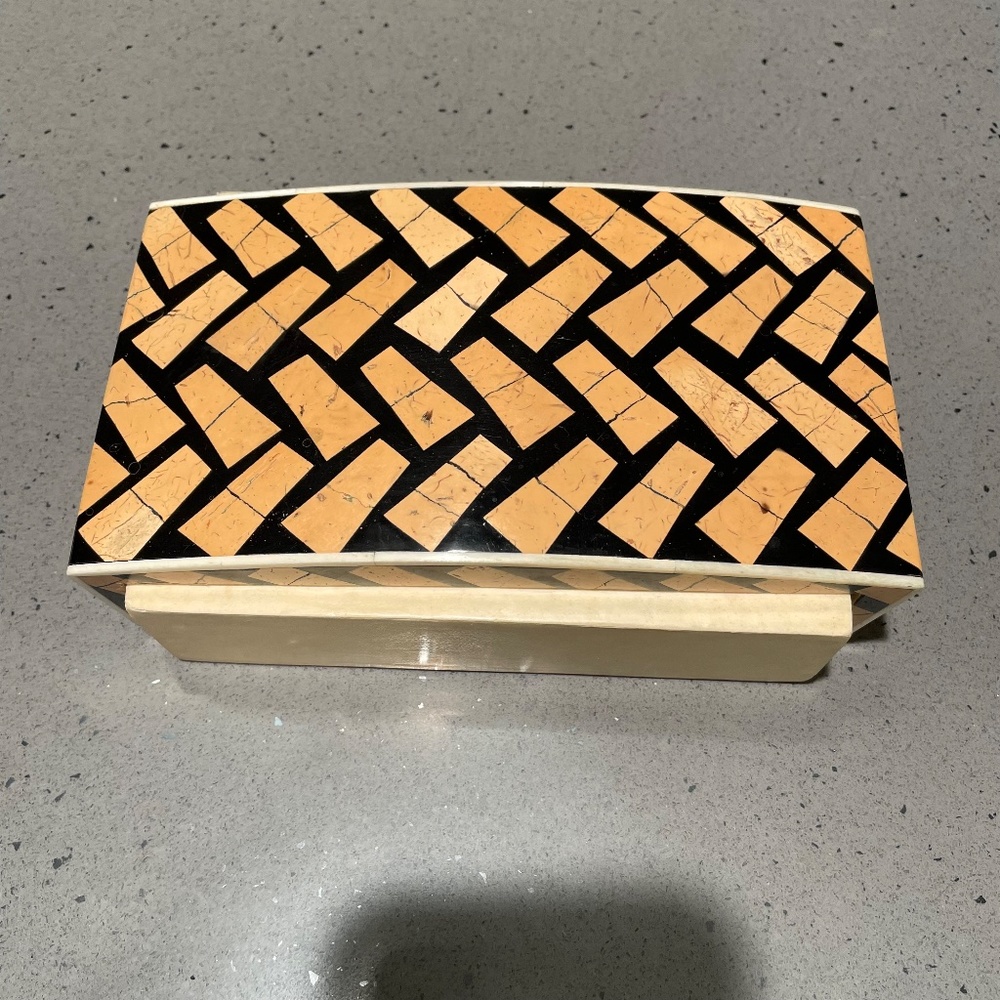 Vintage R&Y Augousti inlaid wood trinket box
